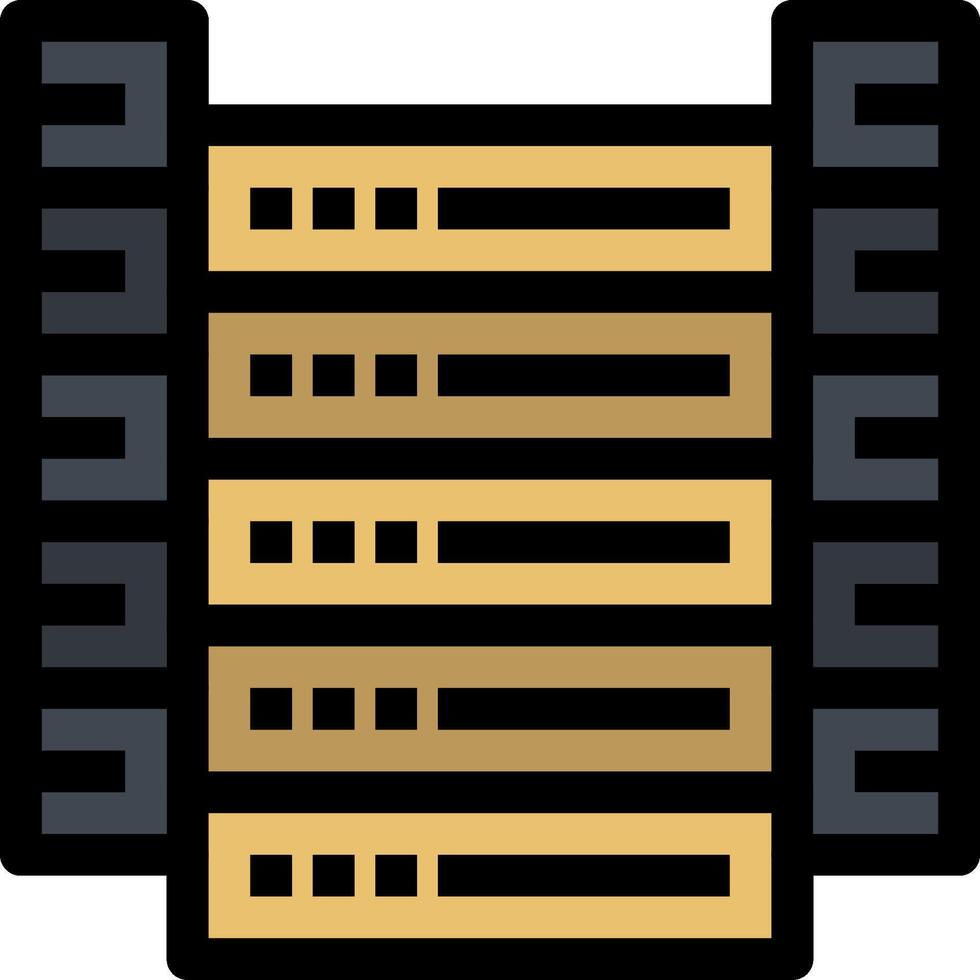 A server rack with a few rows of black and gold vector