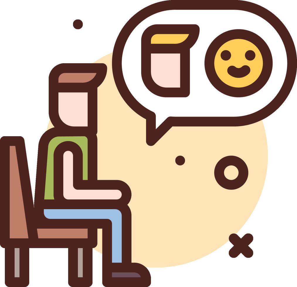 A man sitting on a chair with a speech bubble above him vector