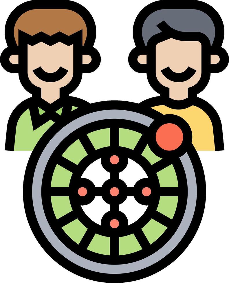 Two people are standing in front of a dartboard vector