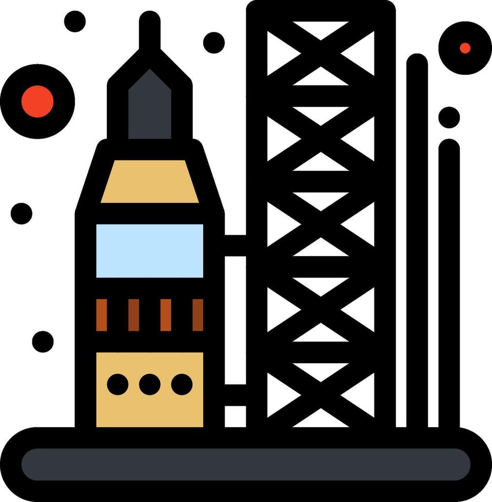 A tower with a clock on top and a building vector