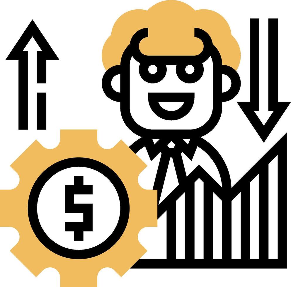 A man with a dollar sign and a gear vector
