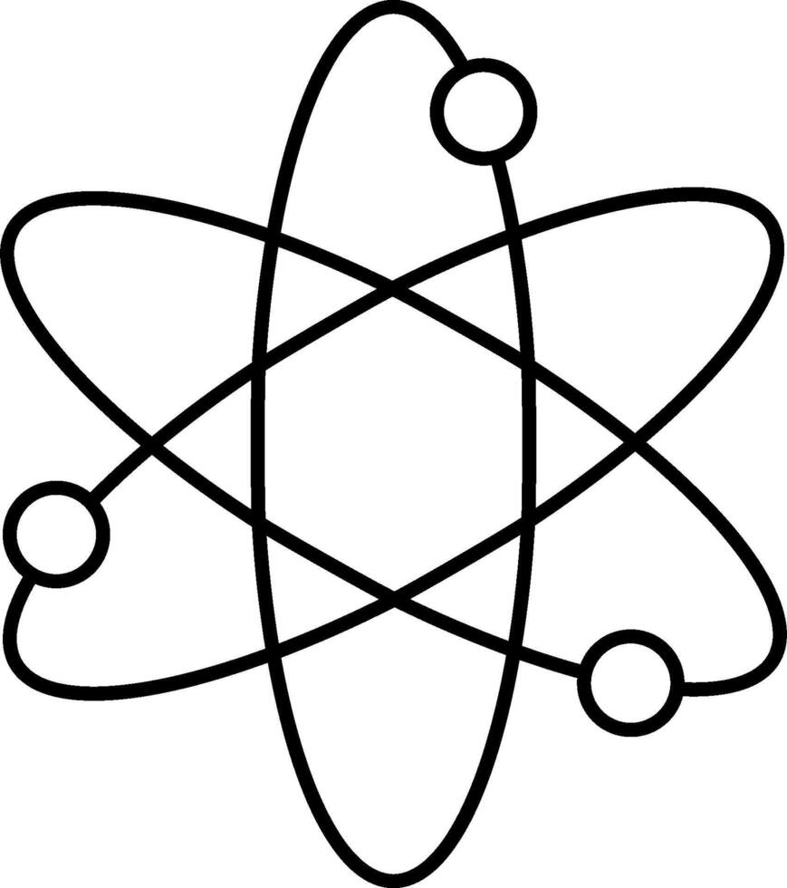 An atom symbol is shown in black and white vector
