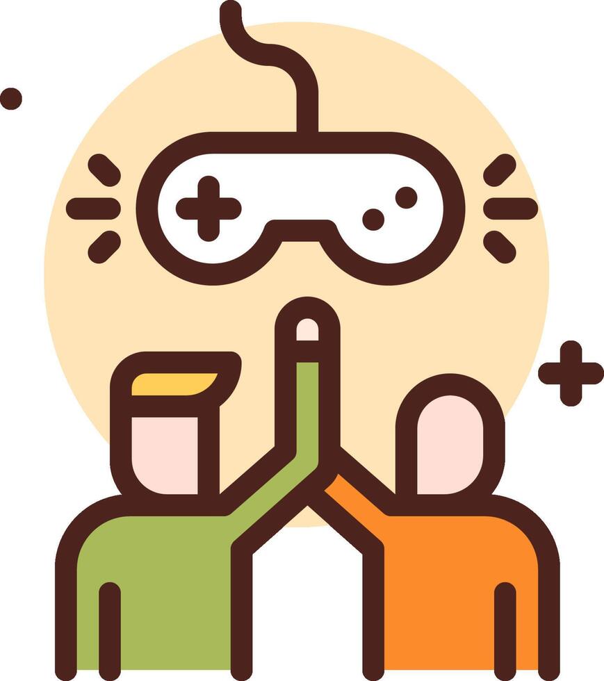 Two people holding up a controller with a game controller vector