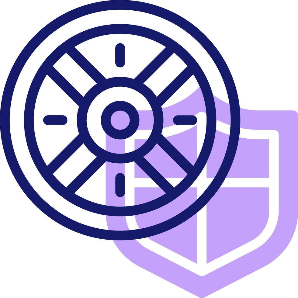 A purple and blue icon of a wheel with a shield vector