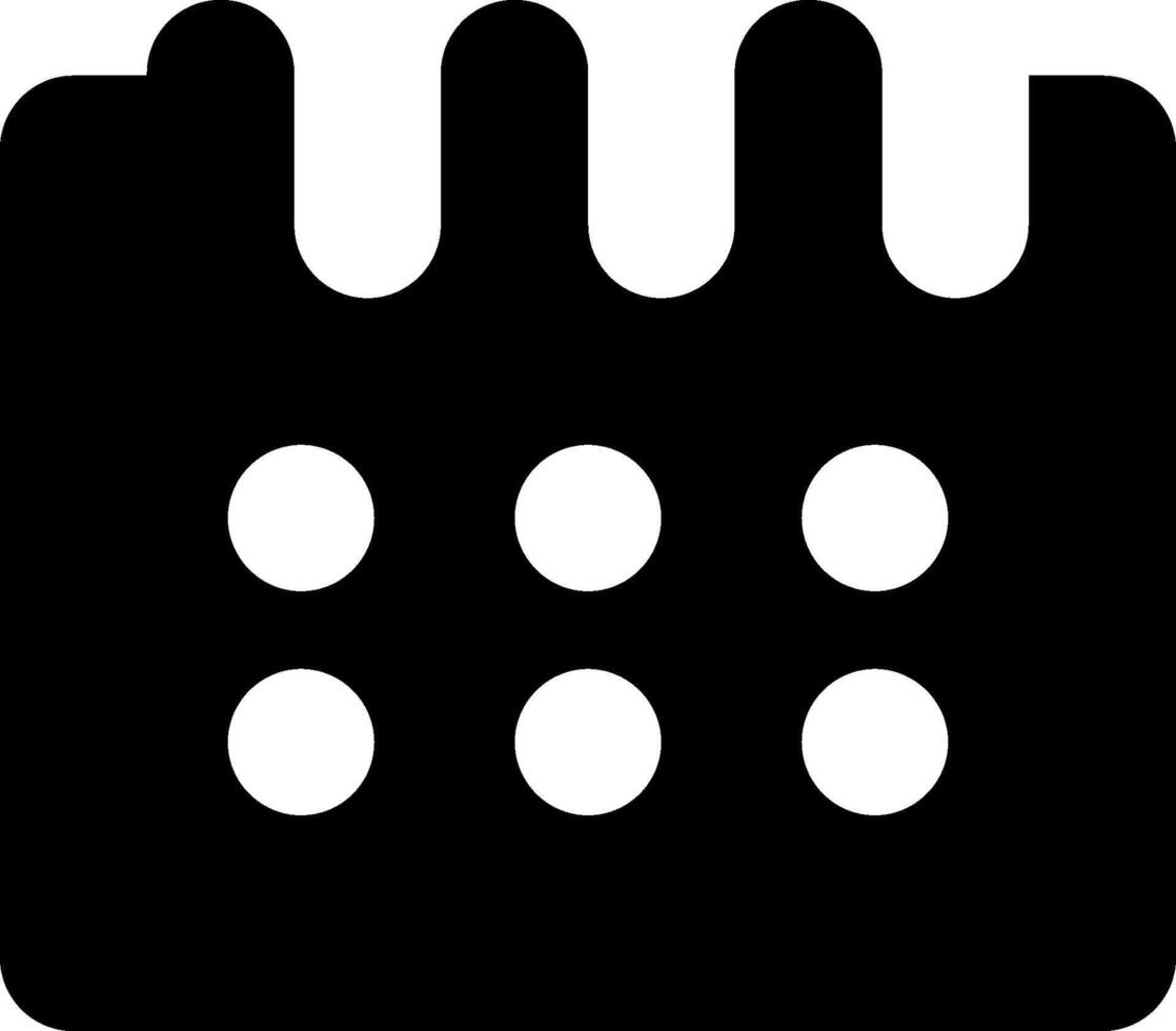 A black and white calendar icon with four dots vector