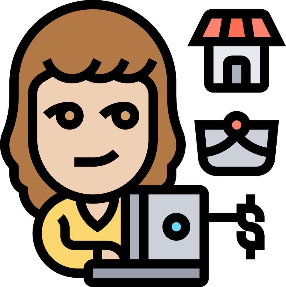 A woman is using a computer and a mailbox vector