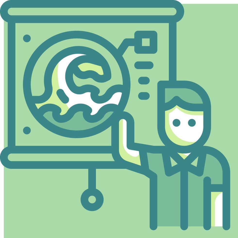A man is pointing at a screen with a wave on it vector