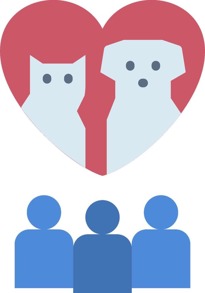 A dog and cat are in front of a heart with people vector