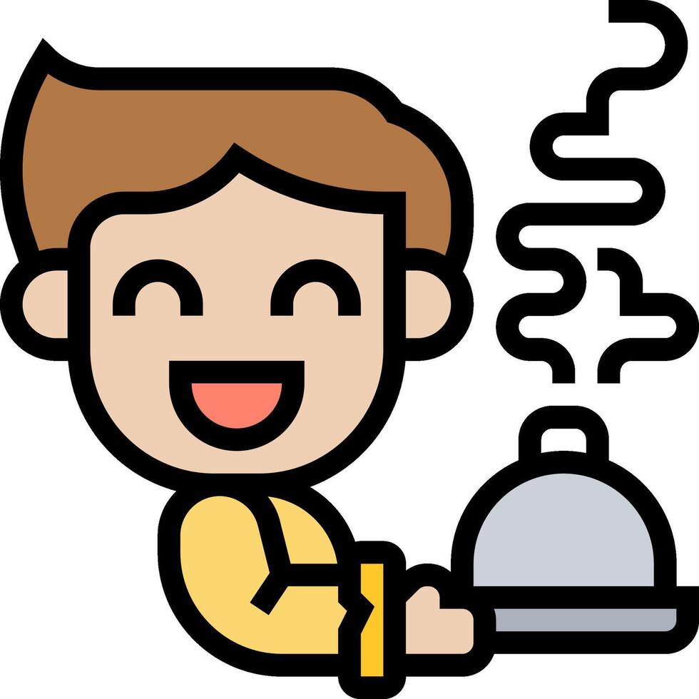 A cartoon man holding a tray with a steaming dish vector