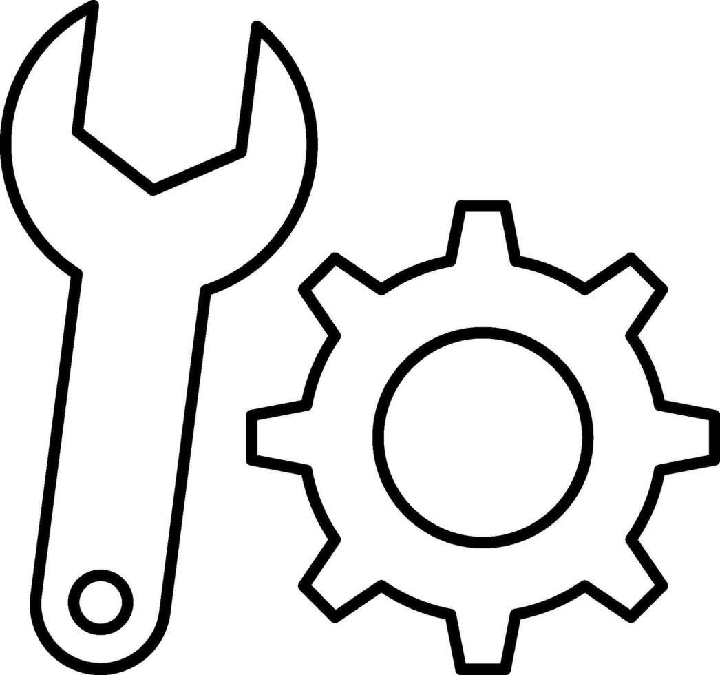 A black and white illustration of a wrench and gear vector