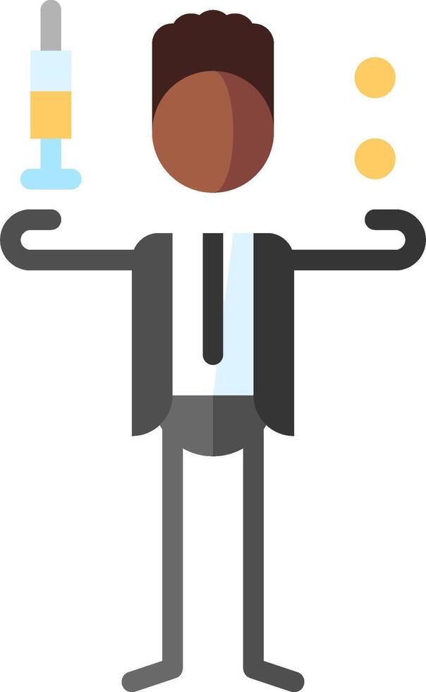 A man in a suit holding up a syringe and a coin vector
