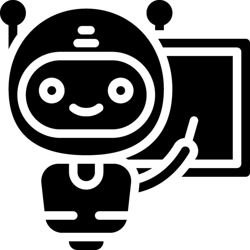 A robot holding a tablet with a black background vector
