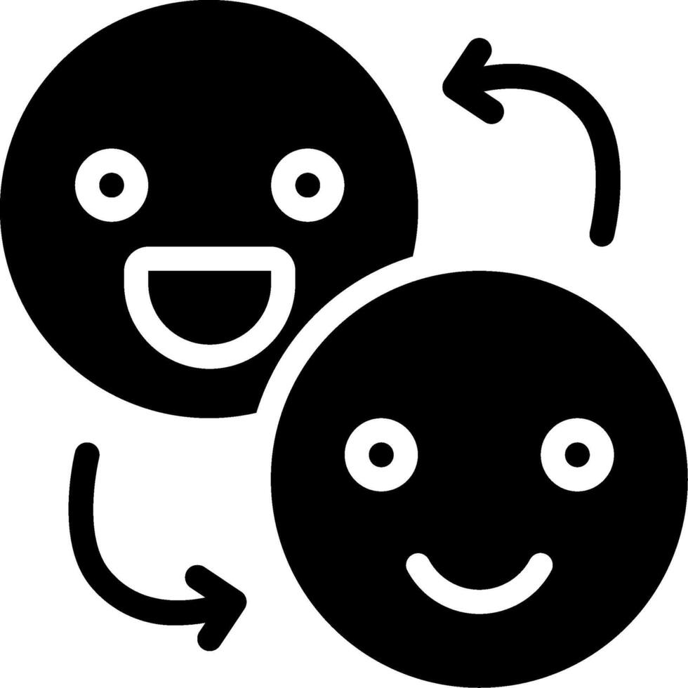 Two black and white smiley faces with arrows pointing to each other vector