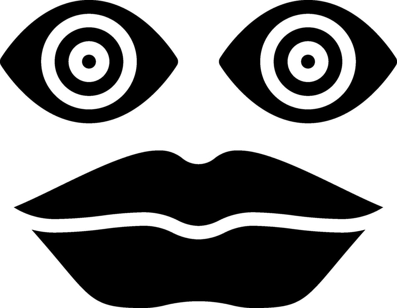 A black and white face with two eyes and a mouth vector