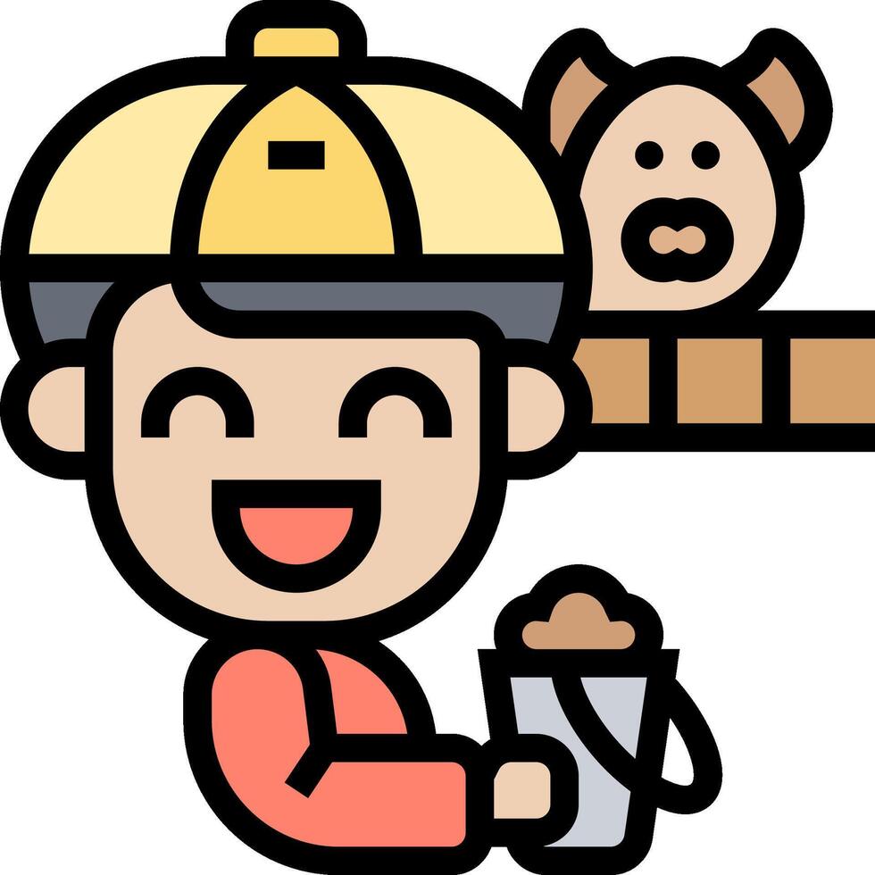 A cartoon man holding a bucket and a pig vector