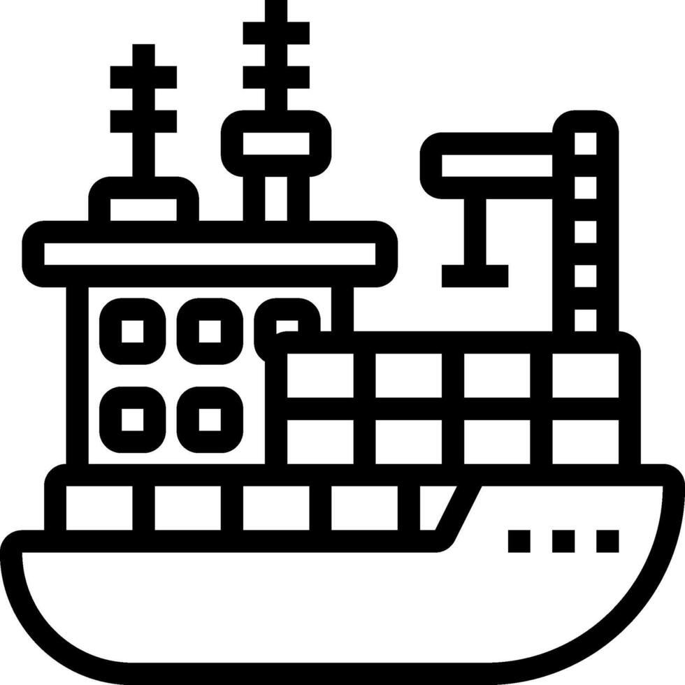 A black and white line drawing of a cargo ship vector