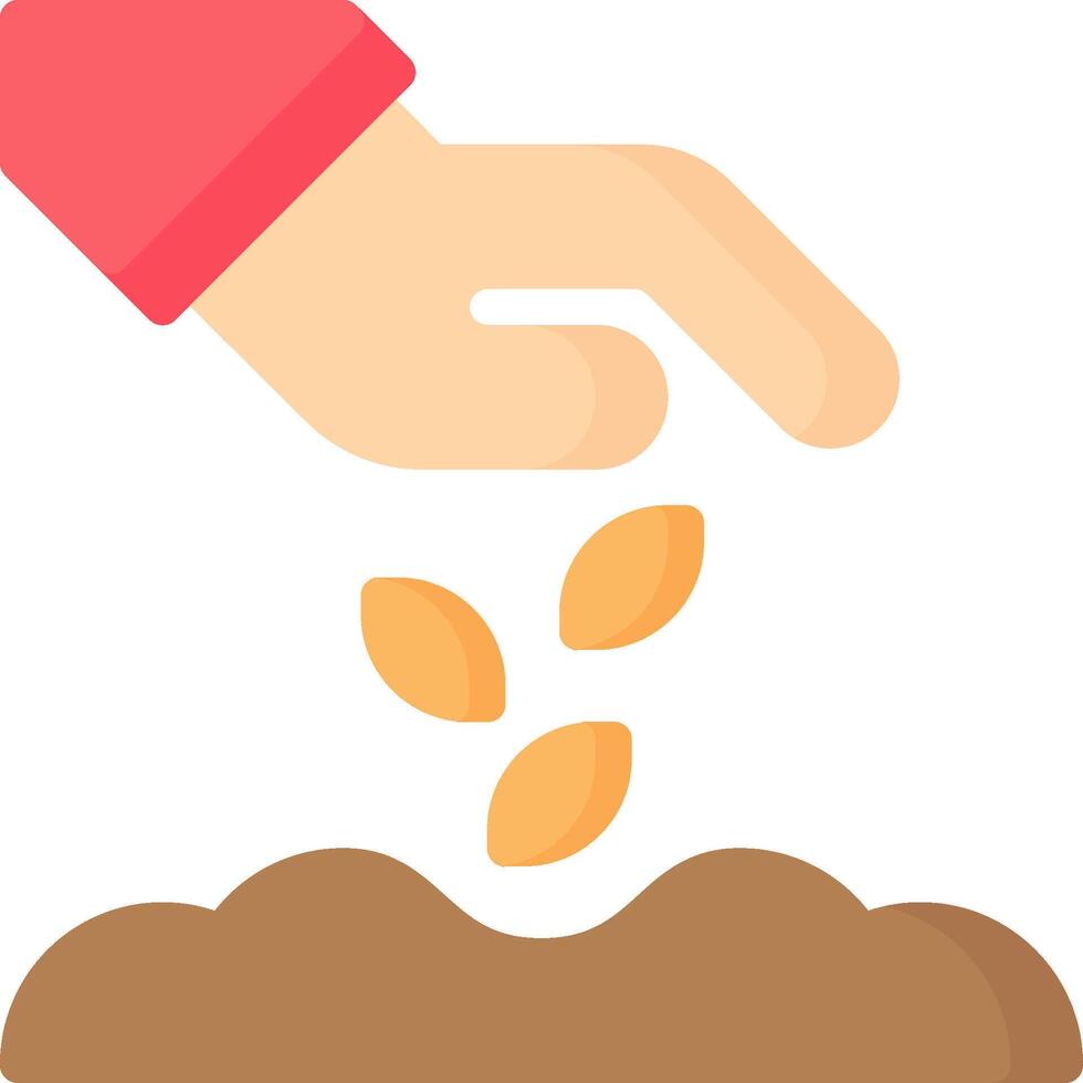 A hand is pouring seeds into a dirt pile vector