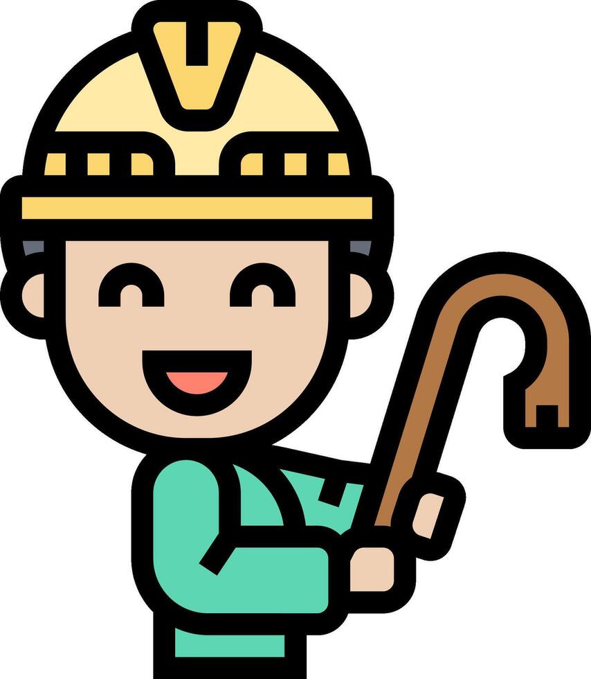 A cartoon man holding a stick with a hammer vector