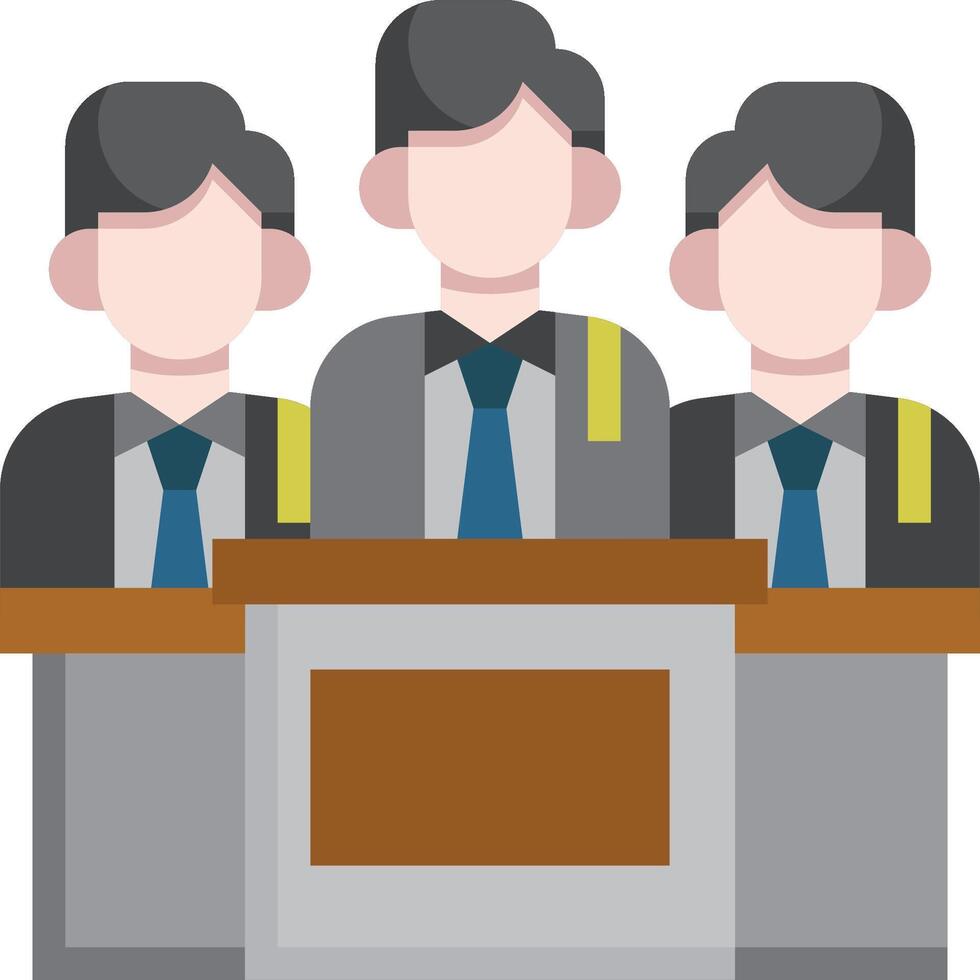 Three men in suits standing behind a podium vector