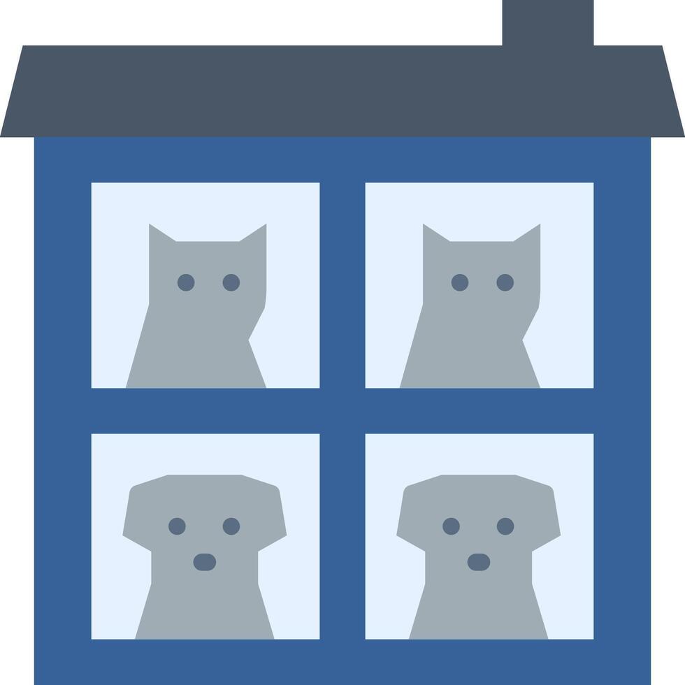 A house with four cats and a dog in the window vector