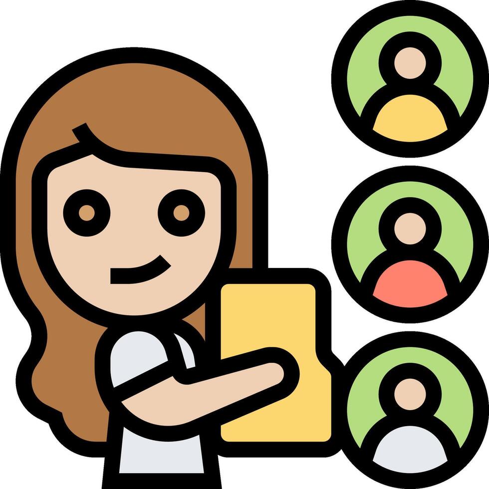 A woman holding a folder with people around it vector