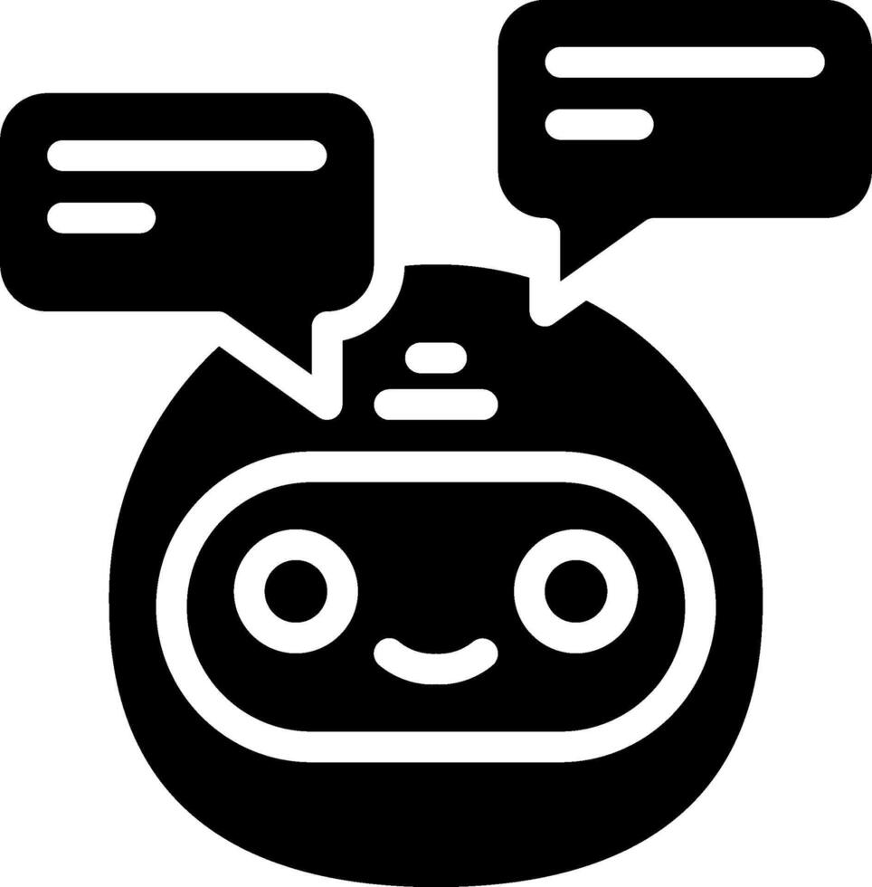 A black and white image of a robot with speech bubbles vector