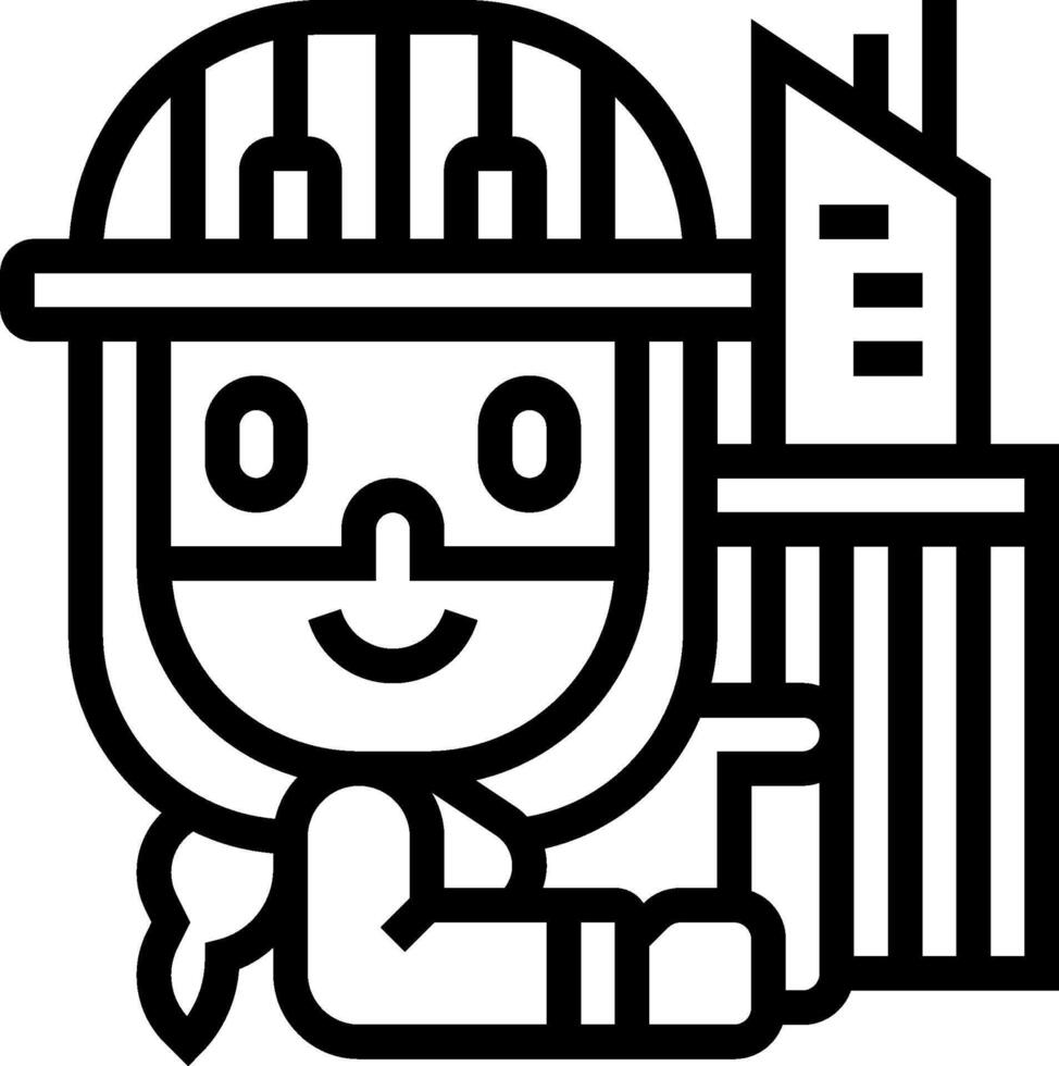 A cartoon character holding a hammer and a building vector