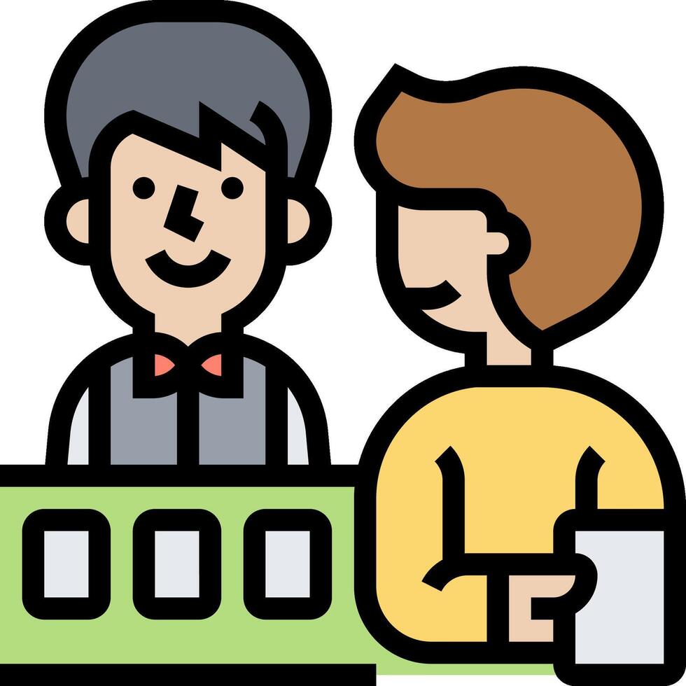 A man and woman are standing at a counter vector
