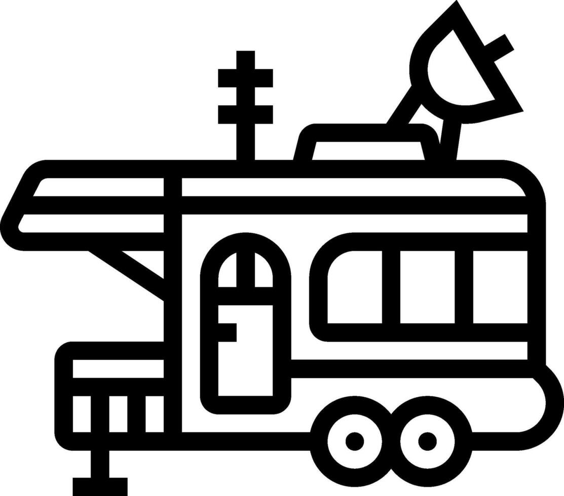 An rv trailer with a satellite dish on top vector