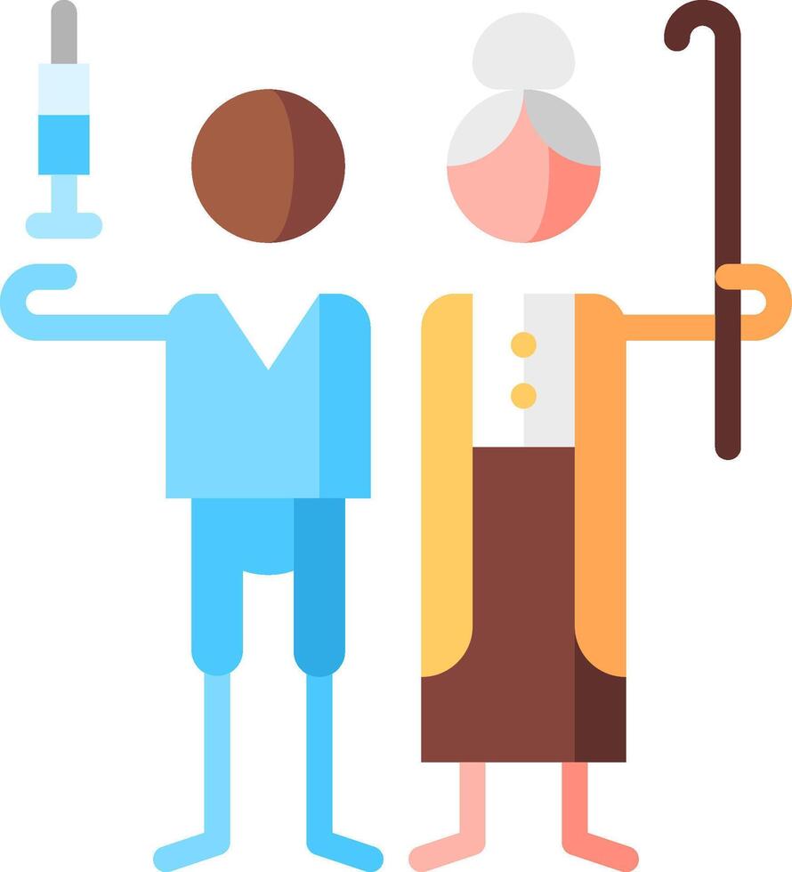An elderly man and woman holding a syringe vector