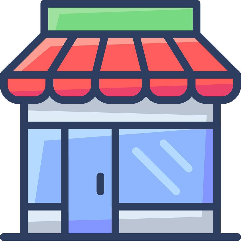 A small store front with a red awning vector