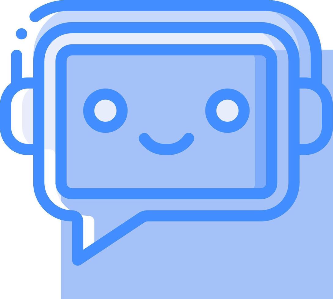 A blue and white speech bubble with a smiley face vector