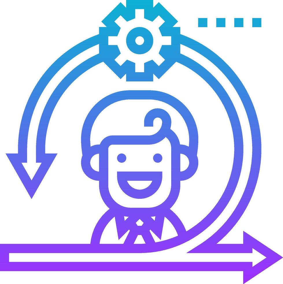 A man with a gear on his head and a blue arrow pointing to it vector