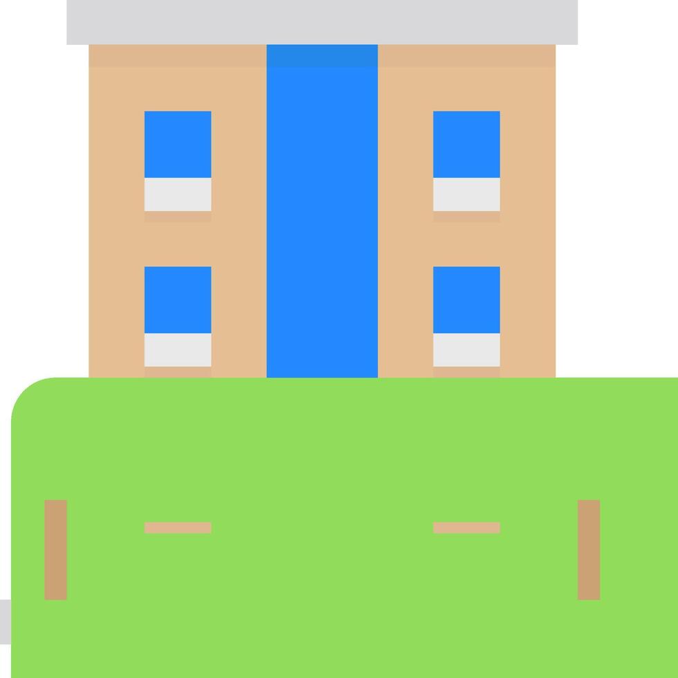 A building with a green roof and a blue window vector