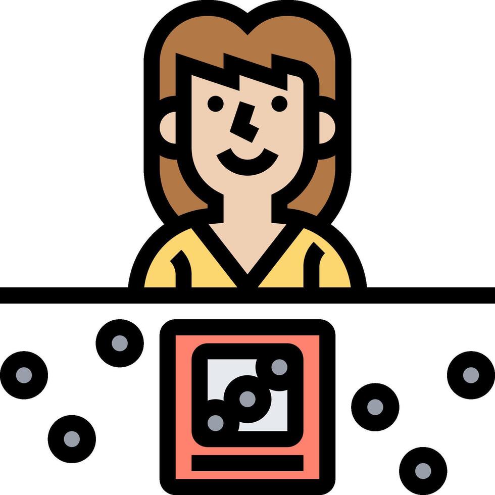 A woman is sitting at a desk with a computer vector