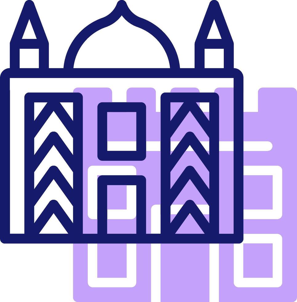 A purple and white icon of a building vector