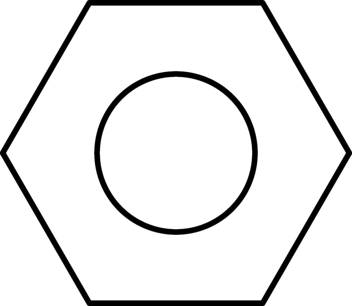 A black and white drawing of a hexagon vector