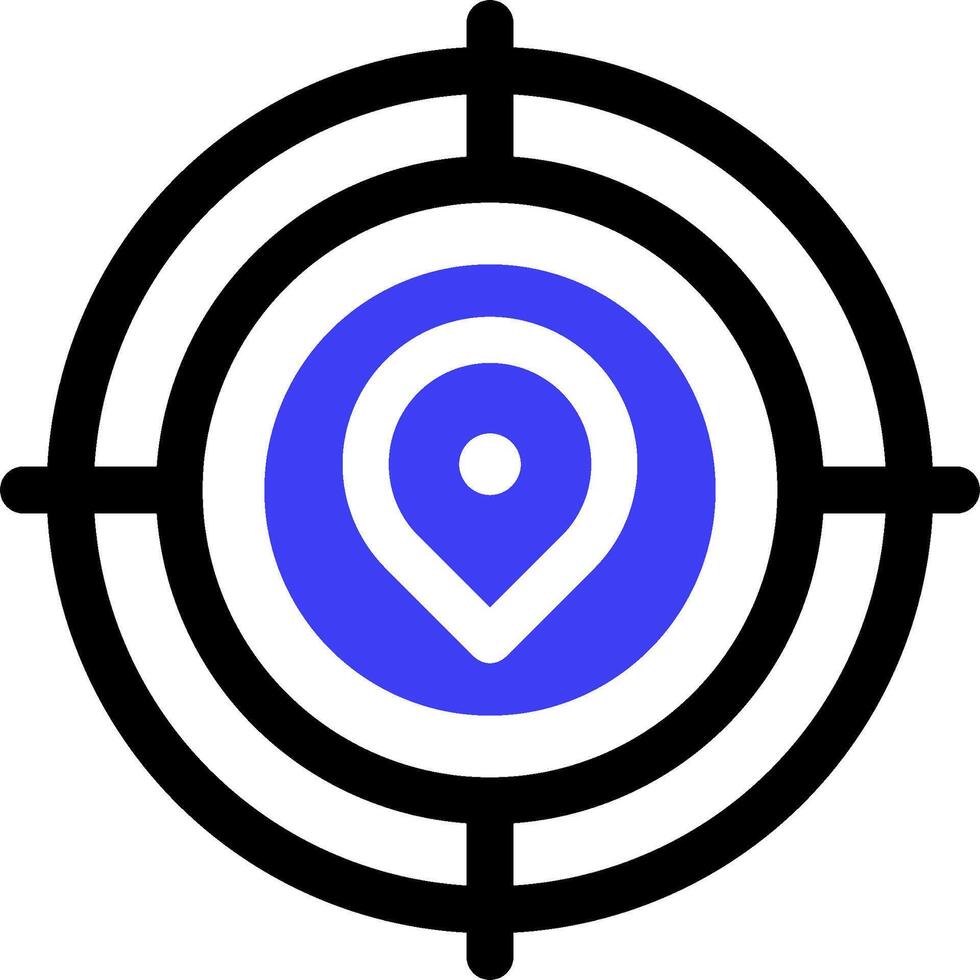 A blue and black icon with a pin in the center vector