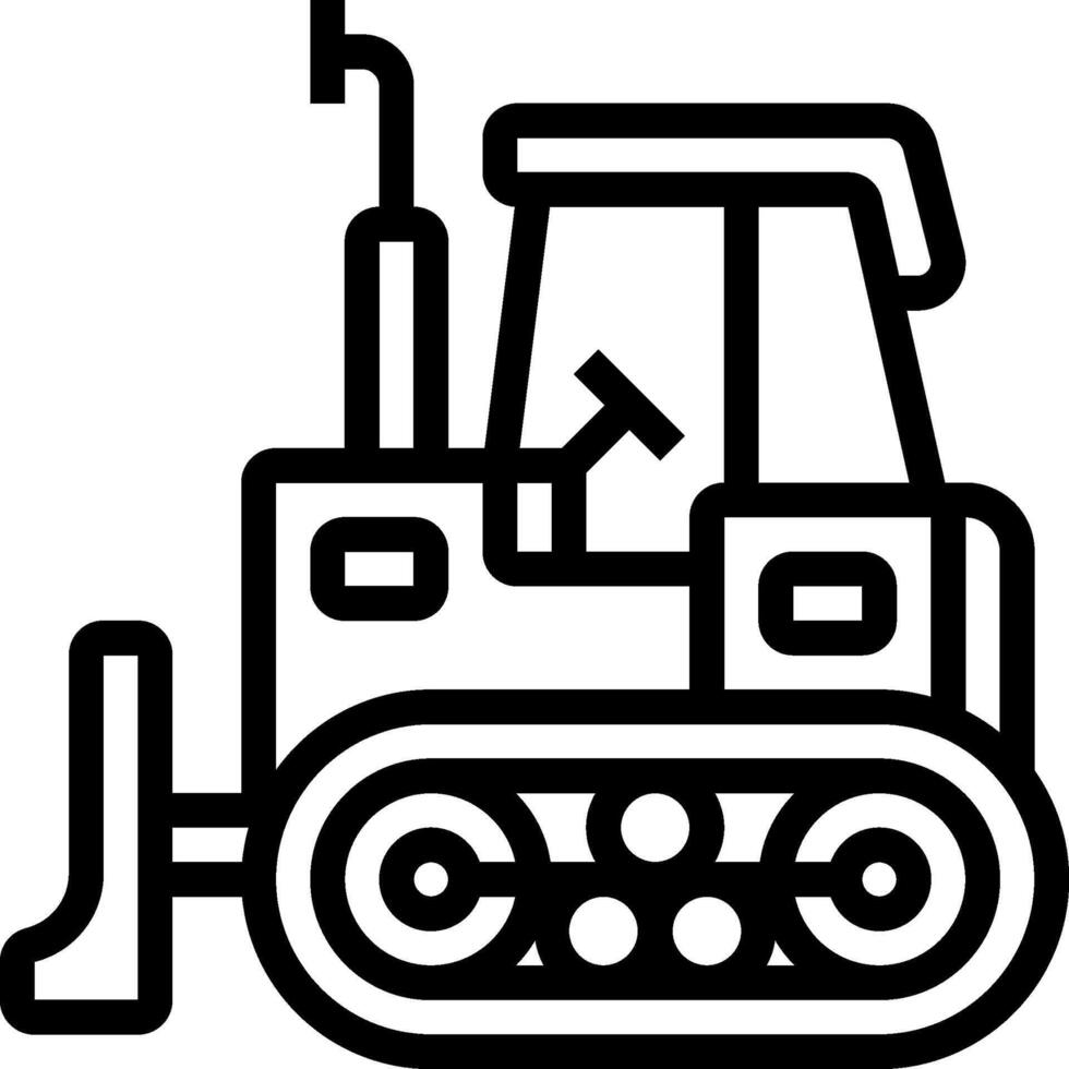 A black and white line drawing of a bulldozer vector