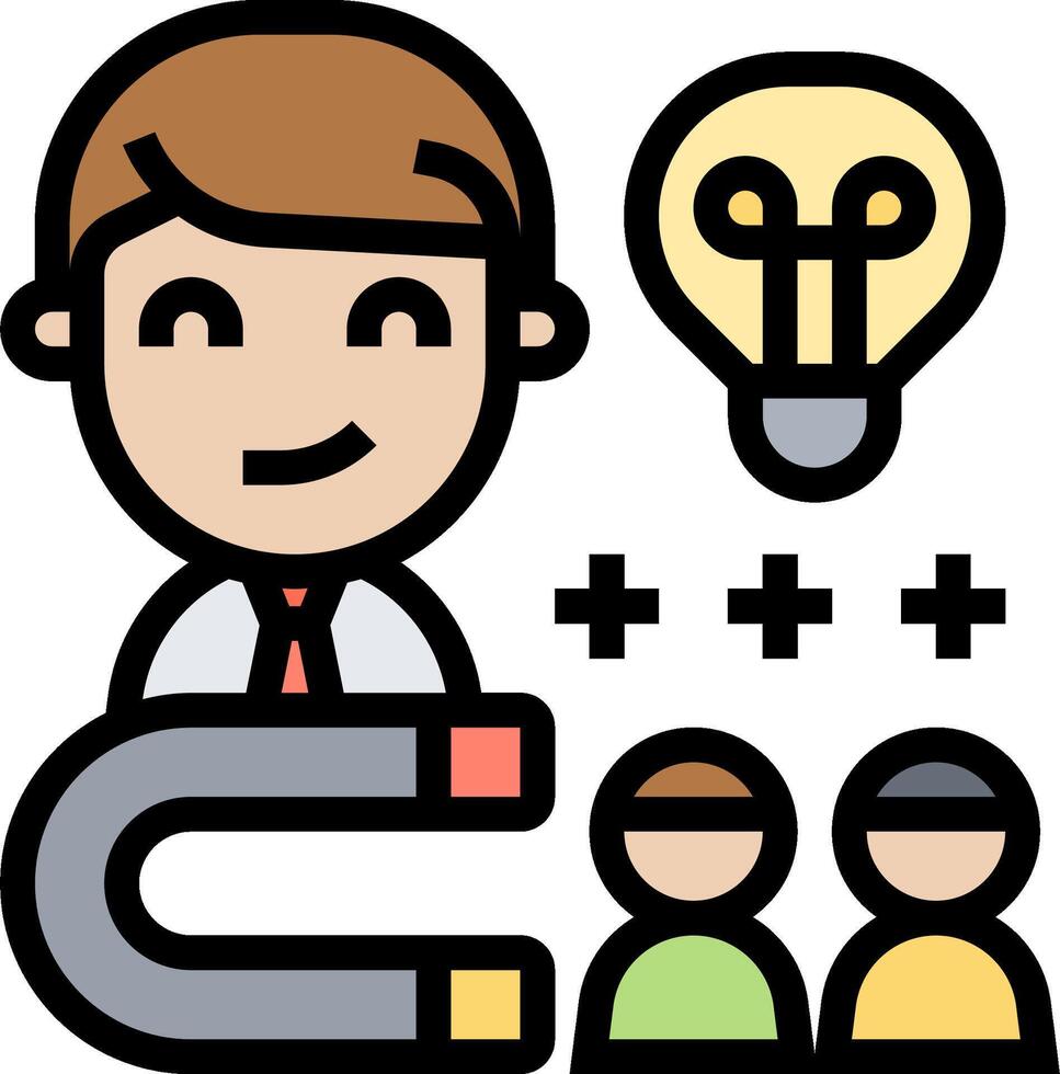 A man with a magnet and a light bulb vector