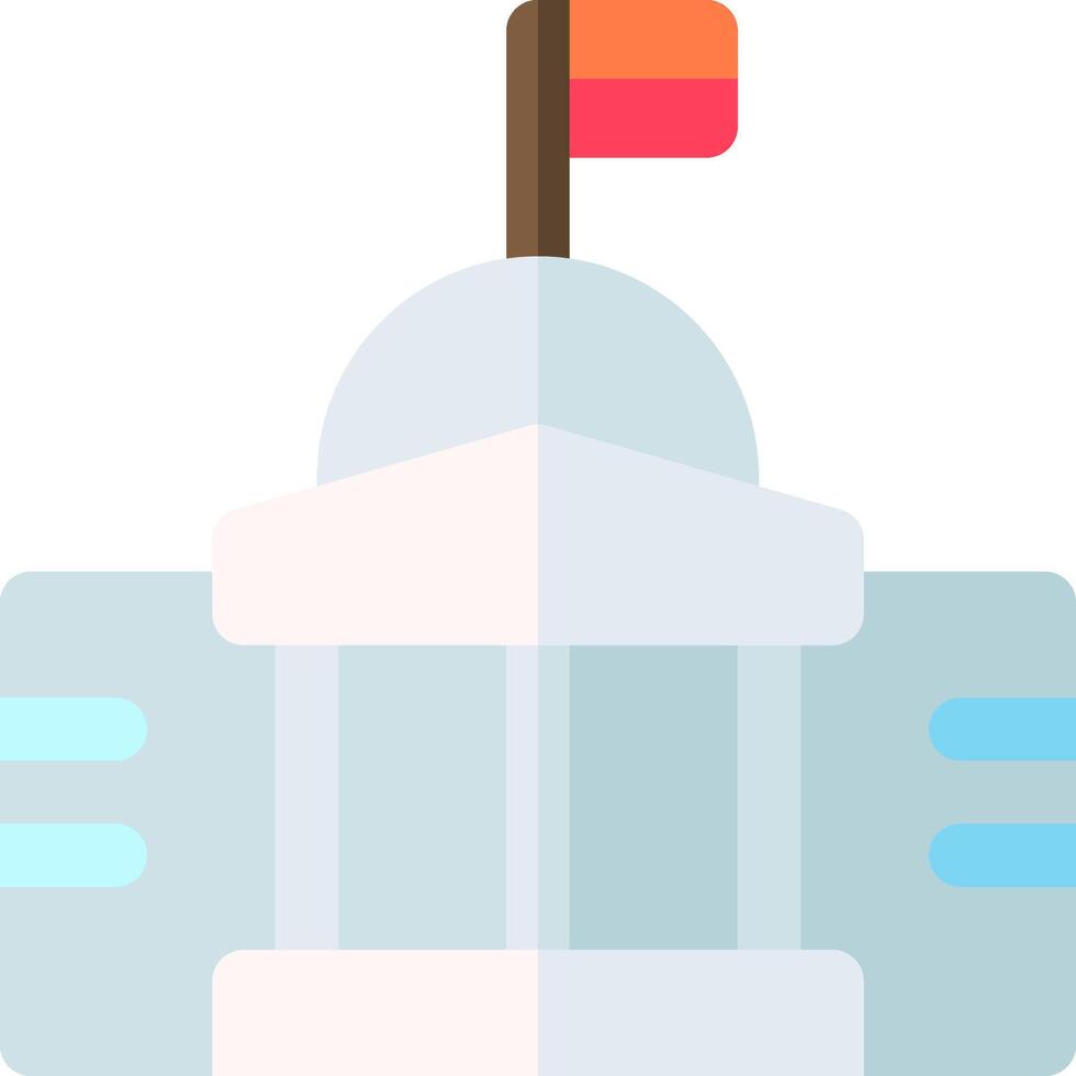 A white building with a flag on top vector