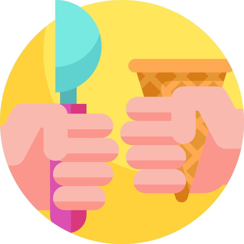Two hands holding ice cream cones and forks vector