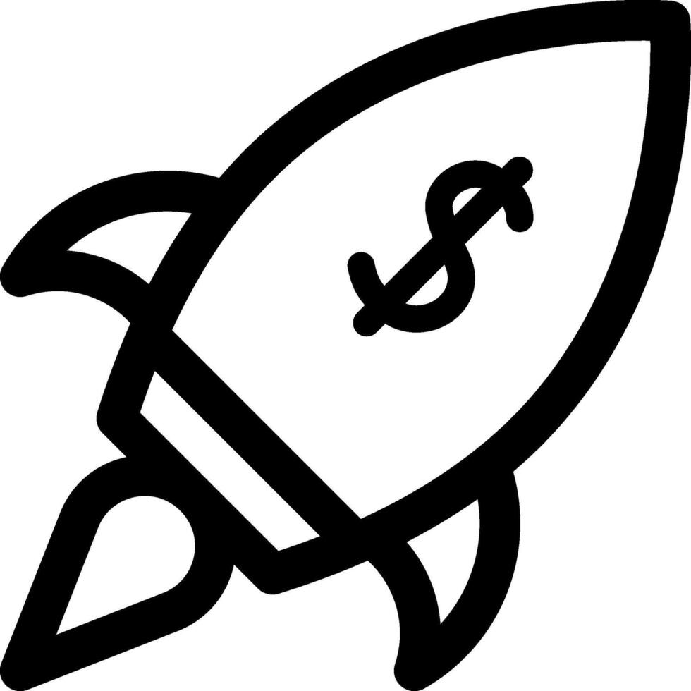 A black and white illustration of a rocket with a dollar sign vector