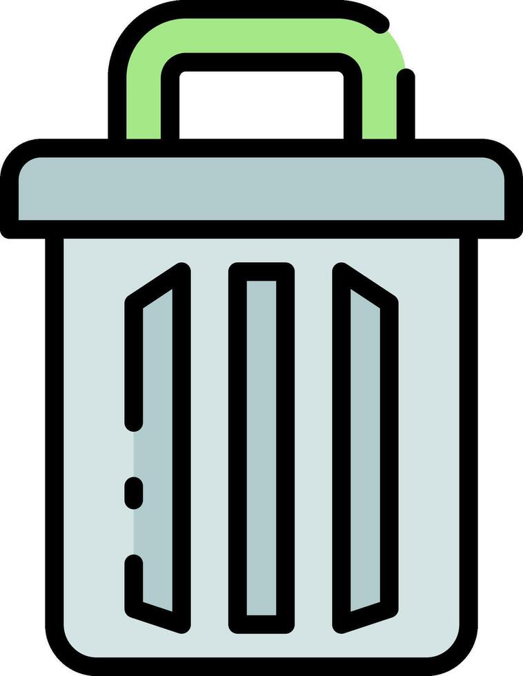 A trash can icon with a green handle vector