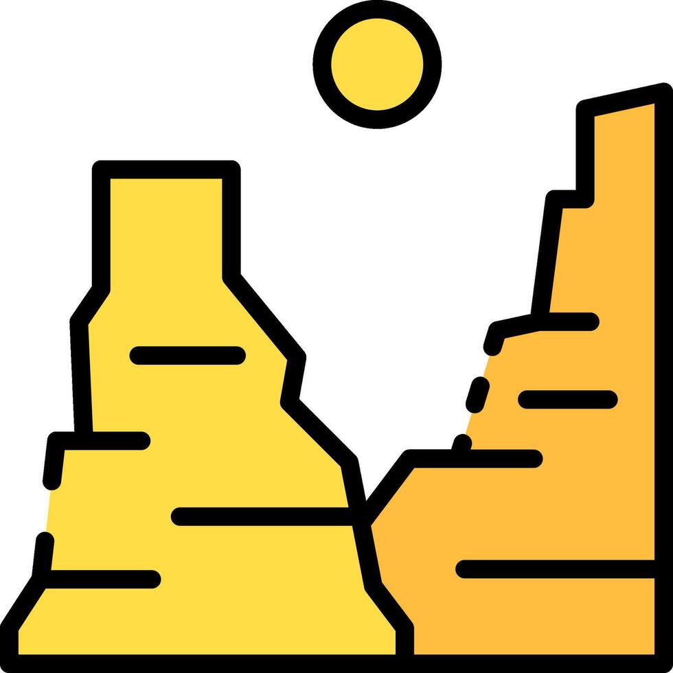 A yellow and orange mountain with a sun in the sky vector
