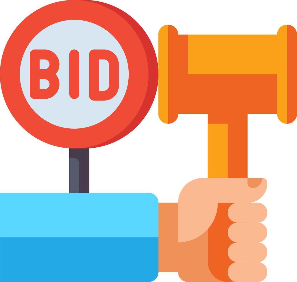 A hand holding a hammer and a sign that says bid vector