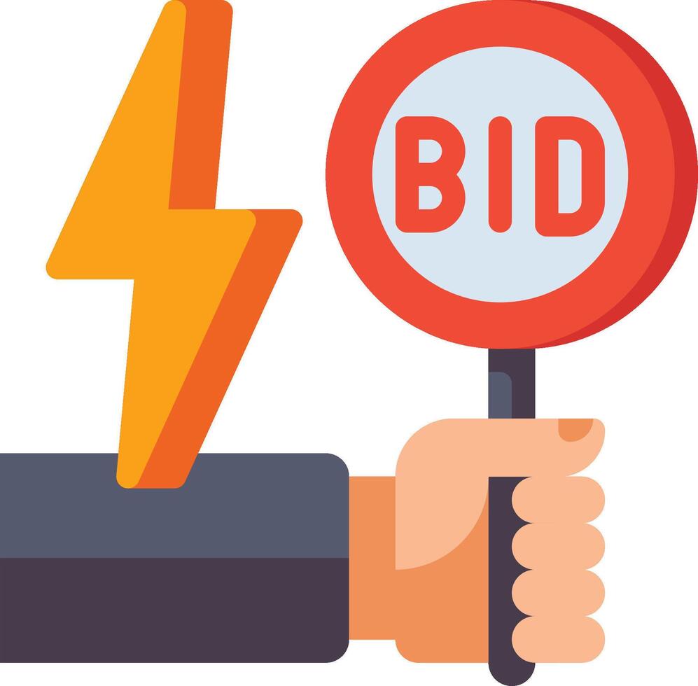 Bidder holding a bid sign with lightning bolt vector