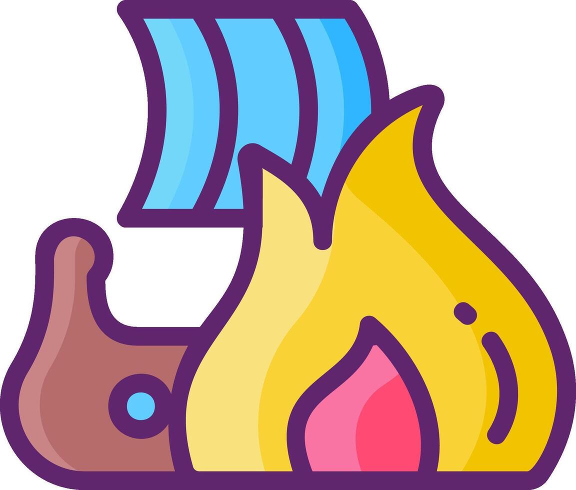 A cartoon fire and a boat with a sail vector