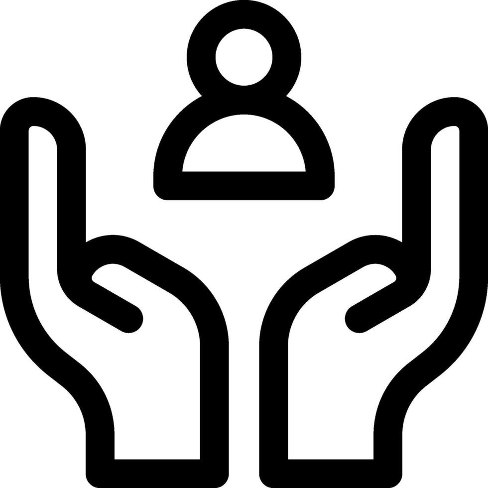 A black and white icon of two hands holding a person vector