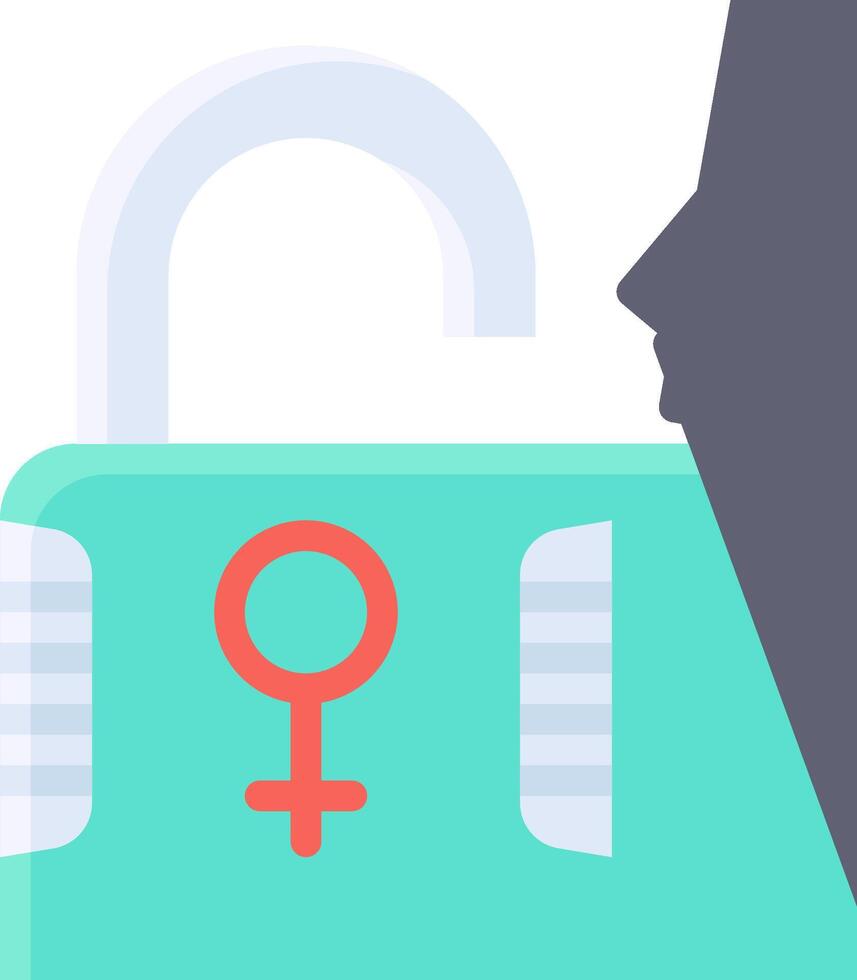 A woman is looking at a lock with a female symbol on it vector